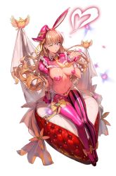  1girl animal_ears aqua_eyes arm_support bare_shoulders bird blonde_hair blowing_kiss blush breasts destiny_child fake_animal_ears full_body heart heart_maebari heart_pasties large_breasts long_hair looking_at_viewer maebari meme_attire navel official_art pasties pink_thighhighs rabbit_ears revealing_clothes reverse_bunnysuit reverse_outfit shiny_skin shrug_(clothing) sitting smile solo tachi-e thigh_bow thighhighs transparent_background very_long_hair  rating:Questionable score:29 user:danbooru