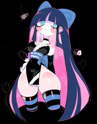  bow colored_inner_hair goth_fashion hair_bow highres multicolored_hair panty_&amp;_stocking_with_garterbelt stocking_(psg) striped_clothes striped_leggings striped_thighhighs thick_thighs thighhighs thighs two-tone_hair usa37107692 wide_hips 
