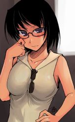  black_hair blush glasses hood hoodie ryo_(liver_sashi_daisuki!) signature sleeveless sleeveless_hoodie sunglasses tagme  rating:Sensitive score:31 user:GirlymaN