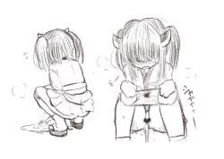 1girl ass blush bow breath censored from_behind hair_bow heart heart_censor japanese_clothes kimono long_hair long_sleeves looking_down monochrome multiple_views open_mouth panties panty_pull pee_stain peeing puddle pussy relief sandals sketch socks squatting stained_panties sweat tako238 touhoku_kiritan twintails underwear voiceroid wet wet_clothes wet_panties wide_sleeves rating:Explicit score:4 user:cpee