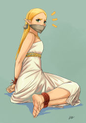  barefoot bdsm bondage bound cloth_gag feet feet_together gag gagged highres improvised_gag lost_one_zero nintendo over_the_mouth_gag princess_zelda soles the_legend_of_zelda the_legend_of_zelda:_breath_of_the_wild toes  rating:Sensitive score:96 user:Me_gusta