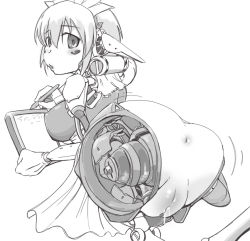  amputee anus ass ass_shake bad_id bad_pixiv_id blush_stickers bottomless breasts drawing_tablet looking_back maid maid_headdress medium_breasts mon-musu_quest! mon-musu_quest:_paradox monochrome pussy radio_(mon-musu_quest!) robot short_hair solo stylus xelvy 