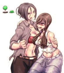  2girls animated black_hair bouncing_breasts bra breasts catfight commentary_request controller gameplay_mechanics hair_over_shoulder joystick large_breasts low_twintails lowres midriff multiple_girls navel open_clothes open_shirt original pain punching red_bra ryona shirt stomach_punch strapless strapless_bra tagme takana_bps_(3rd_imagination) tank_top taut_clothes torn_clothes torn_shirt twintails ugoira underwear video vomit vomiting  rating:Questionable score:14 user:boznsj