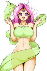  1girl breasts clenched_hand large_breasts long_hair looking_at_viewer magical_drop_3 microsoft_paint_(medium) midriff navel open_mouth purple_eyes purple_hair rf_(aruehu) ribbon_bra smile solo teeth third_eye tongue upper_teeth_only white_background world_(magical_drop)  rating:Questionable score:12 user:danbooru