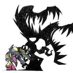  blacknirrow claws creatures_(company) full_body game_freak gen_3_pokemon happy huge_power_(pokemon) looking_at_viewer looking_back mawile mega_mawile mega_pokemon nintendo open_mouth pokemon pokemon_(creature) red_eyes shadow sharp_teeth smile solo standing teeth white_background  rating:Sensitive score:4 user:popotepopote