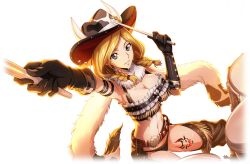  1girl animal_print arm_up armpits artist_request belt belt_buckle black_gloves black_panties black_shirt blonde_hair blue_eyes boots braid breasts brown_footwear buckle cleavage code_geass code_geass:_lost_stories cow_horns cow_print cowboy_hat cowgirl_(western) crop_top drum drum_set drumsticks female_focus frilled_shirt frills fringe_trim fur_collar game_cg gloves hair_tie hand_up happy hat heart holding holding_drumsticks holster horned_hat horns instrument jewelry large_breasts leg_tattoo locket looking_at_viewer medium_hair milly_ashford navel non-web_source official_art outstretched_arm panties parted_lips pendant print_hat shirt sidelocks simple_background sitting sleeveless sleeveless_shirt smile solo spurs star_(symbol) stomach sweat tattoo teeth thigh_boots thighs transparent_background twin_braids underwear 