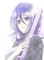  00s 1girl bleach japanese_clothes kuchiki_rukia lowres purple_eyes purple_hair short_hair sode_no_shirayuki solo sword weapon  rating:Sensitive score:1 user:danbooru