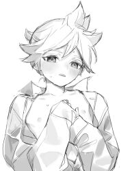  blush jacket kagamine_len naoko_(naonocoto) nipples open_clothes open_jacket sketch sweat sweatdrop vocaloid  rating:Questionable score:18 user:PHF