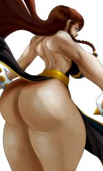  1girl alternate_costume alternate_hairstyle ass back bare_legs bare_shoulders bracelet braid breasts brown_hair capcom china_dress chinese_clothes chun-li curly_hair curvy dress from_behind highres huge_ass jewelry long_hair lyn_nyl noblood_(ryandomonica) official_alternate_costume official_alternate_hairstyle pelvic_curtain revealing_clothes shiny_skin solo spiked_bracelet spikes street_fighter street_fighter_v tagme white_background wide_hips  rating:Questionable score:48 user:Ahegao_lmao