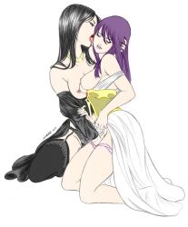 00s 2009 2girls athena bare_shoulders black_hair breasts clothes_lift corset dress dress_lift closed_eyes fingering garter_straps hand_in_panties jewelry kido_saori kneeling large_breasts legs licking licking_another&#039;s_face lingerie lips lipstick long_hair makeup multiple_girls necklace nipples open_mouth pandora_(saint_seiya) panties panty_pull pink_panties purple_hair saint_seiya sideboob signature skirt skirt_lift thighhighs thighs tongue underwear undressing yuri rating:Explicit score:38 user:danbooru