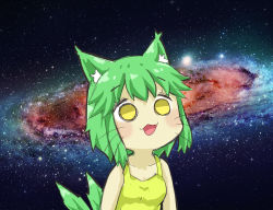 1girl animal_ear_fluff animal_ears bad_id bad_pixiv_id breasts cat_ears cat_girl cat_tail collarbone commentary_request galaxy greenteaneko greenteaneko-chan highres meme open_mouth original small_breasts solo space space_cat_(meme) star_(sky) tail tank_top upper_body whiskers yellow_eyes yellow_tank_top rating:General score:21 user:danbooru