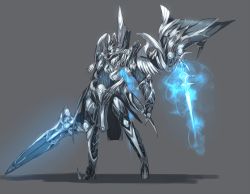  armor bad_id bad_pixiv_id blue_theme epic ganesagi highres monochrome no_humans original simple_background sword weapon wings  rating:Sensitive score:43 user:danbooru