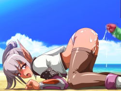  aftersex ass boots breasts censored cum cum_in_pussy looking_back penis phantasy_star phantasy_star_online pointy_ears red_eyes short_hair shorts sil&#039;fer silver_hair thighhighs  rating:Explicit score:53 user:Bullet