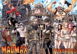  6+boys 6+girls amputee angharad bald breasts buzz_cut capable_(mad_max) cheedo_the_fragile coma-doof_warrior dark_skin electric_guitar everyone facial_hair flamethrower full-body_tattoo goggles goggles_on_head guitar gun handgun highres immortan_joe imperator_furiosa instrument keeper_of_the_seeds large_breasts mad_max mad_max:_fury_road max_rockatansky mechanical_arms miss_giddy multiple_boys multiple_girls nux_(mad_max) old old_woman one_piece parody pistol pregnant prosthesis prosthetic_arm rictus_erectus scar short_hair shotgun signature single_mechanical_arm slit_(mad_max) speaker stubble style_parody takumi_(marlboro) tattoo the_bullet_farmer the_dag the_doof_warrior the_organic_mechanic the_people_eater the_splendid_angharad the_valkyrie toast_the_knowing very_short_hair weapon 
