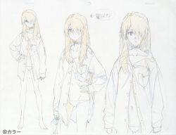 1girl bare_legs breasts brown_hair character_sheet concept_art copyright_name evangelion:_3.0+1.0_thrice_upon_a_time expressionless gainax hair_down hair_over_one_eye hand_on_own_hip iseki_shuuichi long_hair multiple_views neon_genesis_evangelion official_art panties plugsuit production_art rebuild_of_evangelion shirt simple_background sketch small_breasts solo source_request souryuu_asuka_langley standing studio_khara traditional_media translation_request two_side_up underwear very_long_hair white_background