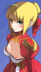  10s 1girl ahoge amado_(shin) artoria_pendragon_(all) artoria_pendragon_(fate) bad_id bad_pixiv_id blonde_hair blush breasts cleavage_cutout clothing_cutout cosplay downblouse dress epaulettes fate/extra fate/stay_night fate_(series) green_eyes nero_claudius_(fate) nero_claudius_(fate)_(all) nero_claudius_(fate/extra) nero_claudius_(fate/extra)_(cosplay) nipples oversized_clothes saber_(fate) small_breasts solo  rating:Questionable score:36 user:danbooru