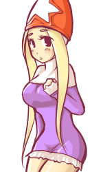  1girl black_eyes blonde_hair breasts dress female_focus final_fantasy final_fantasy_tactics ginger_yaki hat long_hair lowres simple_background solo time_mage time_mage_(fft) white_background 