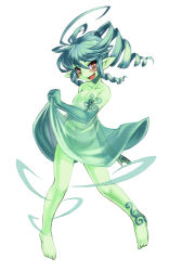 1girl barefoot blue_hair breasts elemental_(creature) full_body kenkou_cross lowres monster_girl monster_girl_encyclopedia open_mouth pointy_ears red_eyes small_breasts smile solo standing sylph wind rating:Questionable score:184 user:Rikko-43