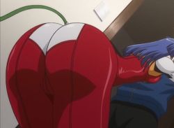 1girl animated animated_gif aresta_blanket ass ass_shake bent_over blue_hair bodysuit breast_on_chest breast_press breasts cameltoe cropped fight_ippatsu!_juuden-chan!! hug huge_ass latex long_hair skin_tight rating:Questionable score:93 user:lkuroi