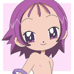  1girl loli nipples nude ojamajo_doremi purple_eyes purple_hair segawa_onpu 
