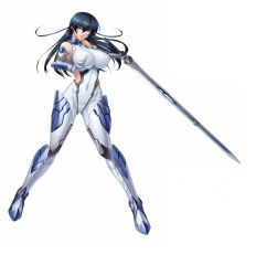 1girl action_taimanin arm_up armpits bare_shoulders blue_hair bodysuit covered_navel crossed_legs dark_blue_hair dual_wielding fishnets gloves gluteal_fold green_eyes grey_background grey_bodysuit hair_between_eyes half-closed_eyes highres holding holding_sword holding_weapon igawa_asagi impossible_clothes kagami_hirotaka katana lilith-soft long_hair navel official_art parted_lips pink_lips simple_background smile solo standing sword taimanin_(series) taimanin_rpgx thigh_gap third-party_edit vambraces watson_cross weapon white_gloves wide_hips rating:Sensitive score:27 user:deltaonix