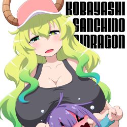 1boy 1girl age_difference bad_id bad_pixiv_id blonde_hair blush breasts child cleavage collarbone commentary_request copyright_name gradient_hair hat heterochromia huge_breasts kamo_3 kobayashi-san_chi_no_maidragon long_hair lucoa_(maidragon) magatsuchi_shouta multicolored_hair onee-shota purple_hair simple_background white_background rating:Sensitive score:31 user:danbooru