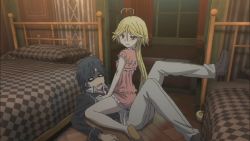  10s 1boy 1girl bed bedroom black_hair blonde_hair blush cowgirl_position girl_on_top kasuga_arata legs_up long_hair open_mouth pajamas purple_eyes short_hair spread_legs straddling tongue trinity_seven very_long_hair window yamana_mira  rating:Questionable score:50 user:Max_silvers