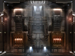 brown_theme commentary company_name concept_art dated emblem eve_online georg_hilmarsson glowing indoors industrial_pipe logo machinery minmatar_republic_(eve_online) no_humans official_art realistic rust science_fiction spacecraft_interior