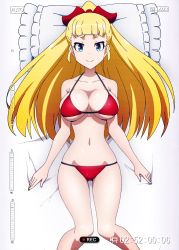  10s 1girl absurdres akiba&#039;s_trip akiba&#039;s_trip_the_animation arisa_ahokainen bikini blonde_hair blue_eyes breasts cleavage highres large_breasts long_hair narrow_waist red_bikini smile solo swimsuit  rating:Questionable score:15 user:Holdencfield