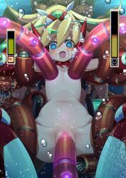  air_bubble alternate_costume blonde_hair blue_eyes blush breasts bubble ciel_(mega_man) commission gummyrise health_bar high_ponytail highres in-franchise_crossover launch_octopus_(mega_man) long_hair mega_man_(series) mega_man_x_(series) mega_man_zero_(series) navel nude open_mouth outstretched_arms red_helmet restrained sex sex_from_behind skeb_commission small_breasts spread_arms spread_legs tentacle_sex tentacles torn_clothes underwater vaginal  rating:Explicit score:9 user:danbooru