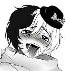  1other ahegao black_hair blush bungou_stray_dogs diffrent_eyes facing_viewer hat multicolored_hair q_bsd scarf symbol-shaped_pupils tagme white_hair yumeno_kyuusaku yumeno_kyuusaku_(bungou_stray_dogs)  rating:Questionable score:11 user:OWOCHAN609