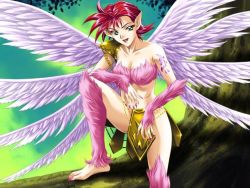 feathers girl_doll_2_shisha green_eyes harpy monster_girl pointy_ears red_hair uran wings rating:Sensitive score:11 user:Jaretha