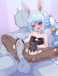  1boy 1girl animal_ear_fluff animal_ears black_pantyhose blue_hair blush braid breasts carrot_hair_ornament erection faceless faceless_male feet female_masturbation food-themed_hair_ornament footjob hair_ornament heart heart-shaped_pupils hetero highres hololive long_hair masturbation moral_cacoethes multicolored_hair nipples open_mouth pantyhose penis pussy rabbit_ears rabbit_girl small_breasts symbol-shaped_pupils thick_eyebrows toenails toes torn_clothes torn_pantyhose twin_braids two-footed_footjob two-tone_hair uncensored usada_pekora virtual_youtuber white_hair  rating:Explicit score:96 user:danbooru