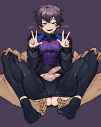  2boys absurdres ass clothed_male_nude_male clothes doppel_(bonnypir) double_v ear_piercing faceless faceless_male hands_on_another&#039;s_legs highres male_focus medium_penis multiple_boys nude penis piercing purple_background purple_eyes purple_hair short_hair shoto_(vtuber) simple_background sitting sitting_on_person testicles uncensored v virtual_youtuber yaoi  rating:Explicit score:225 user:xAkira