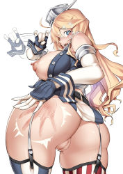  10s 1girl american_flag_legwear ass bare_shoulders belt blonde_hair blue_eyes breasts cleft_of_venus elbow_gloves fellatio_gesture from_behind garter_straps gloves hand_gesture headgear huge_ass ion_(cation) iowa_(kancolle) kantai_collection large_breasts long_hair looking_at_viewer looking_back miniskirt nipples pussy pussy_juice sexually_suggestive skirt slapping solo spanked spanking spanking_self sparkling_eyes star-shaped_pupils star_(symbol) symbol-shaped_pupils thighhighs uncensored  rating:Explicit score:77 user:xxERTxx