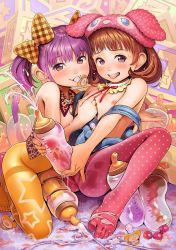  2girls anal_beads artificial_vagina baby_bottle bare_shoulders blush bottle bow brown_hair chipokan cum cum_in_container cum_on_body cum_on_feet detached_collar ejaculation feet futanari hat loli masturbation multiple_girls nipples pacifier purple_hair sex_toy skin_tight star_(symbol) tagme tongue tongue_out  rating:Explicit score:459 user:Elisara