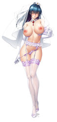 1girl alternate_costume bare_shoulders blue_eyes blue_hair breasts breasts_apart bridal_veil bride commentary covered_navel detached_collar elbow_gloves flower full_body garter_belt garter_straps gem gloves hair_between_eyes hair_flower hair_ornament high_heels highres igawa_asagi kagami_hirotaka large_breasts long_hair looking_at_viewer multicolored_hair naughty_face navel official_alternate_costume official_art panties panty_pull parted_lips purple_hair purple_panties pussy_juice pussy_juice_puddle pussy_juice_stain simple_background solo streaked_hair sweatdrop taimanin_(series) taimanin_asagi taimanin_rpgx thigh_gap thighhighs thighs thong topless two-tone_hair underwear undressing v-shaped_eyebrows veil white_background white_flower white_footwear white_gloves white_thighhighs rating:Explicit score:161 user:danbooru