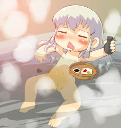  1girl =_= akachouchin alcohol barefoot bath blush bottle can cleft_of_venus closed_eyes cup drooling drunk feet female_focus flat_chest floating flower full_body futaba_channel holding loli long_hair navel nipples nude onsen open_mouth partially_submerged peeing peeing_underwater pussy reclining rose rozen_maiden sake sake_bottle sakurabe_notos silver_hair sleeping solo steam toes tray triangle_mouth uncensored water 