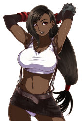  1990s_(style) 1girl bare_legs bare_shoulders belt breasts dark-skinned_female dark_skin detached_sleeves female_focus final_fantasy final_fantasy_vii highres large_breasts long_hair panties retro_artstyle skirt smile solo square_enix third-party_edit tifa_lockhart underwear  rating:Questionable score:84 user:duratote