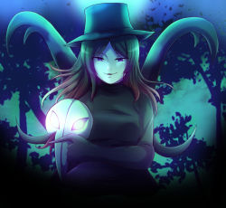  1girl azumi-kun black_hair charla_frank coppelius dream_demon(race) forest highres nature plague_doctor plague_doctor_mask red_hair the_donnerwald_experiment top_hat wings  rating:Sensitive score:1 user:StickbugMaster