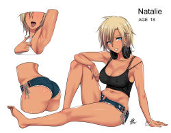 1girl :d arm_up armpits artist_name ass back bad_id bad_pixiv_id bangle barbell_piercing bare_arms bare_legs bare_shoulders barefoot blonde_hair bracelet breasts character_name cleavage collarbone condom condom_wrapper crop_top cropped_torso cutoffs dark_skin denim denim_shorts ear_piercing eyelashes faceless faceless_female female_pubic_hair fingernails from_behind from_side full_body grin gyaru hair_between_eyes headphones headphones_around_neck highres invisible_chair jewelry knee_up large_breasts lips long_fingernails looking_at_viewer lower_body multiple_views navel navel_piercing open_mouth original piercing pocket pubic_hair pulling_own_clothes shiny_skin short_hair short_shorts shorts side-tie_shorts sideboob simple_background sitting sleeveless smile spaghetti_strap standing teeth thighs tongue tongue_out tongue_piercing upper_teeth_only white_background xter rating:Questionable score:99 user:danbooru