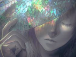  1girl brown_hair close-up closed_eyes closed_mouth covering_one_eye diao_(sen_zoku) eyelashes facing_viewer fingernails holding insect_wings lips original realistic spot_color transparent_wings wings  rating:Sensitive score:7 user:danbooru