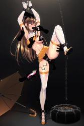  1girl arms_up assisted_exposure ball_gag bdsm bikini bondage bound clothed_sex clothes_lift dildo_gag disembodied_hand disembodied_hand elbow_gloves gag gloves grabbing groping hidden_(pixiv_46421548) high_heels highres light_brown_hair multigrope multiple_hands panties predicament_bondage race_queen sex_toy skirt skirt_lift swimsuit thighhighs underwear vibrator vibrator_under_clothes vibrator_under_panties yellow_eyes  rating:Questionable score:232 user:Extrema