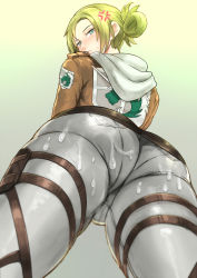 1girl anger_vein angry annie_leonhart ass ass_focus blonde_hair blue_eyes cum cum_on_ass cum_on_clothes from_below hood hoodie jacket leather leather_jacket pants pantylines sen_(fisheep0320) shingeki_no_kyojin skindentation skirt solo thigh_strap thighs tight_clothes tight_pants rating:Explicit score:310 user:danbooru