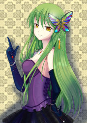  1girl absurdres bare_shoulders bracelet breasts c.c. clotho_(clotho_ls) clotho_ls code_geass elbow_gloves female_focus gloves green_hair hair_ornament highres jewelry long_hair necklace skirt solo yellow_eyes 