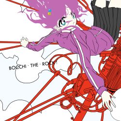  1girl album_cover_redraw black_skirt blue_eyes bocchi_the_rock! derivative_work gotoh_hitori hair_ornament hairclip highres jacket looking_at_viewer looking_back mass_of_the_fermenting_dregs_(band) pink_hair pink_jacket skirt tagme track_jacket  rating:General score:4 user:jpaoaknw