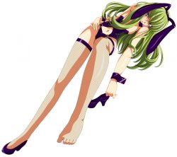 1girl animal_ears blush breasts c.c. cleavage code_geass fake_animal_ears feet fishnet_thighhighs fishnets green_hair high_heels kimura_takahiro large_breasts legs leotard naughty_face playboy_bunny rabbit_ears shoes single_shoe smile solo sweat thighhighs third-party_edit toes undressing vector_trace wrist_cuffs rating:Sensitive score:36 user:danbooru