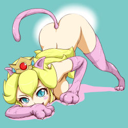  animal_ears animal_hands ass bent_over blonde_hair blue_eyes blush bottomless breasts cat_ears cat_paws cat_tail crown mario_(series) nintendo open_mouth princess_peach super_mario_bros._1 tail  rating:Questionable score:45 user:Arrow6210