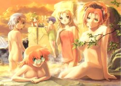  6+girls artist_request ass breasts character_request cloud copyright_request female_focus gensou_senki_rulilura lying multiple_girls nude onsen outdoors partially_submerged plant sitting sky standing tagme towel water  rating:Questionable score:1 user:Xnride