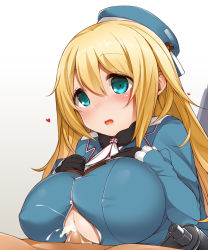 10s 1boy 1girl :o atago_(kancolle) bad_id bad_pixiv_id blonde_hair blue_eyes blue_hat blush breasts breasts_squeezed_together center_opening covered_erect_nipples cum cum_on_body cum_on_breasts cum_on_clothes cum_on_upper_body gloves hat heart hetero highres huge_breasts kantai_collection large_breasts long_hair military military_uniform nekoume nipples open_mouth paizuri paizuri_under_clothes penis penis_under_another&#039;s_clothes personification solo_focus uncensored uniform rating:Explicit score:99 user:danbooru